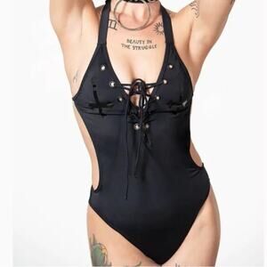 Killstar Sexy Lita Black Cutout One Piece Swimsuit Large New